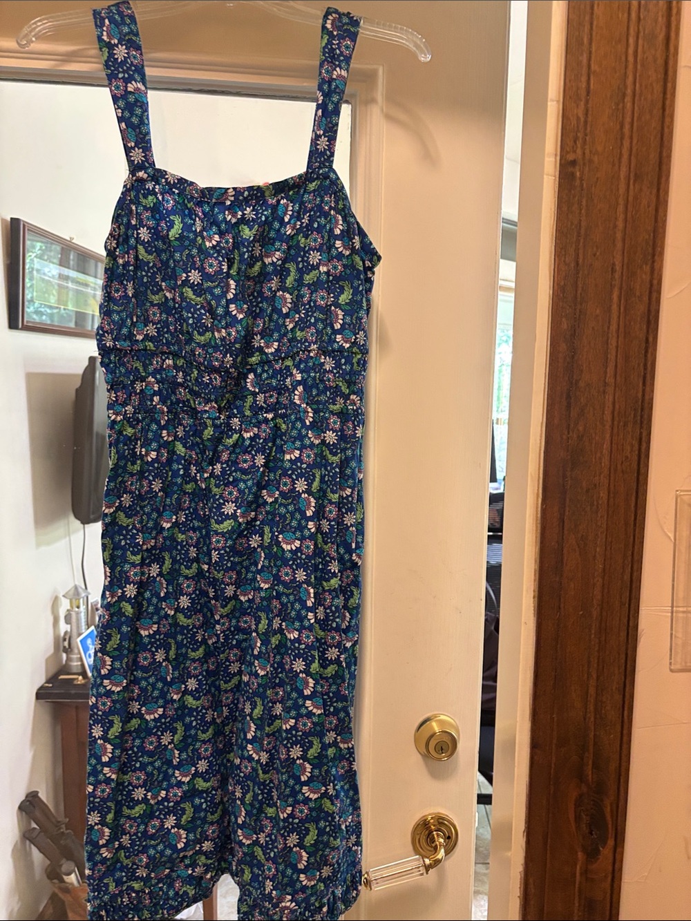 LOFT Blue Floral Mini Dress with Green and Pink Accents
